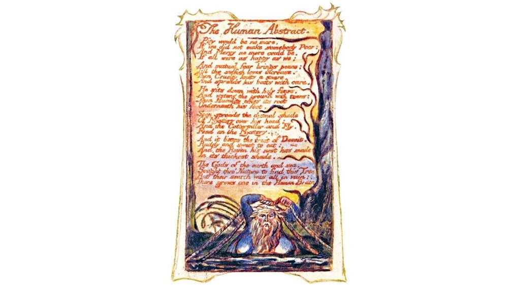 Written copy of The Human Abstract with a figure of a man in ropes illustrated beneath Written copy of The Human Abstract with a figure of a man in ropes illustrated beneath